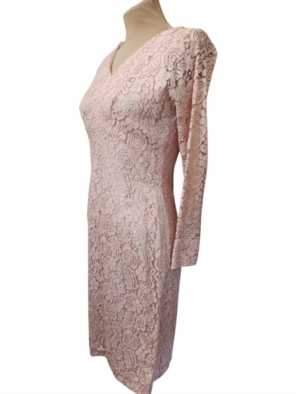 VINTAGE 1960s Peach Pink Sheath Lace Cocktail Dress - Size M - Picture 8 of 15